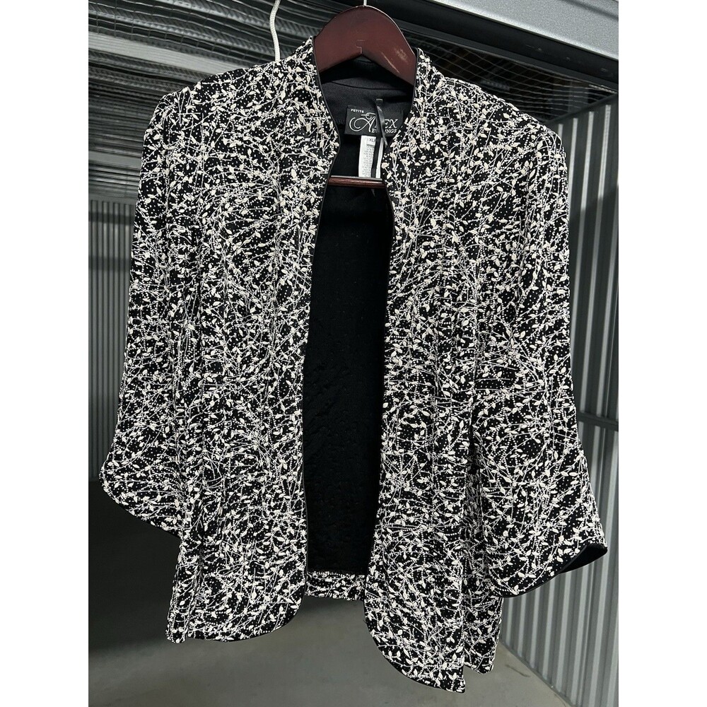 Alex Evenings Open Front Glitter Jacket XLP Black Silver Stretch Knit Topper